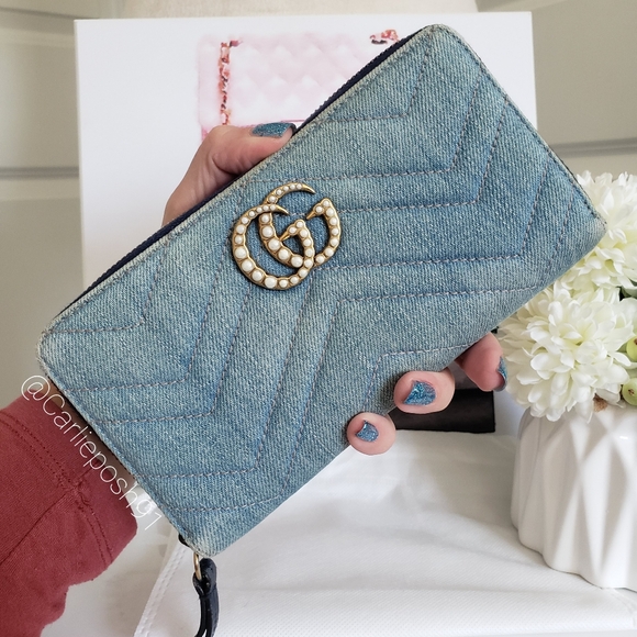 Authentic Pre-owned Denim & Pearl Gucci Marmont Zip Wallet - Picture 3 of 13